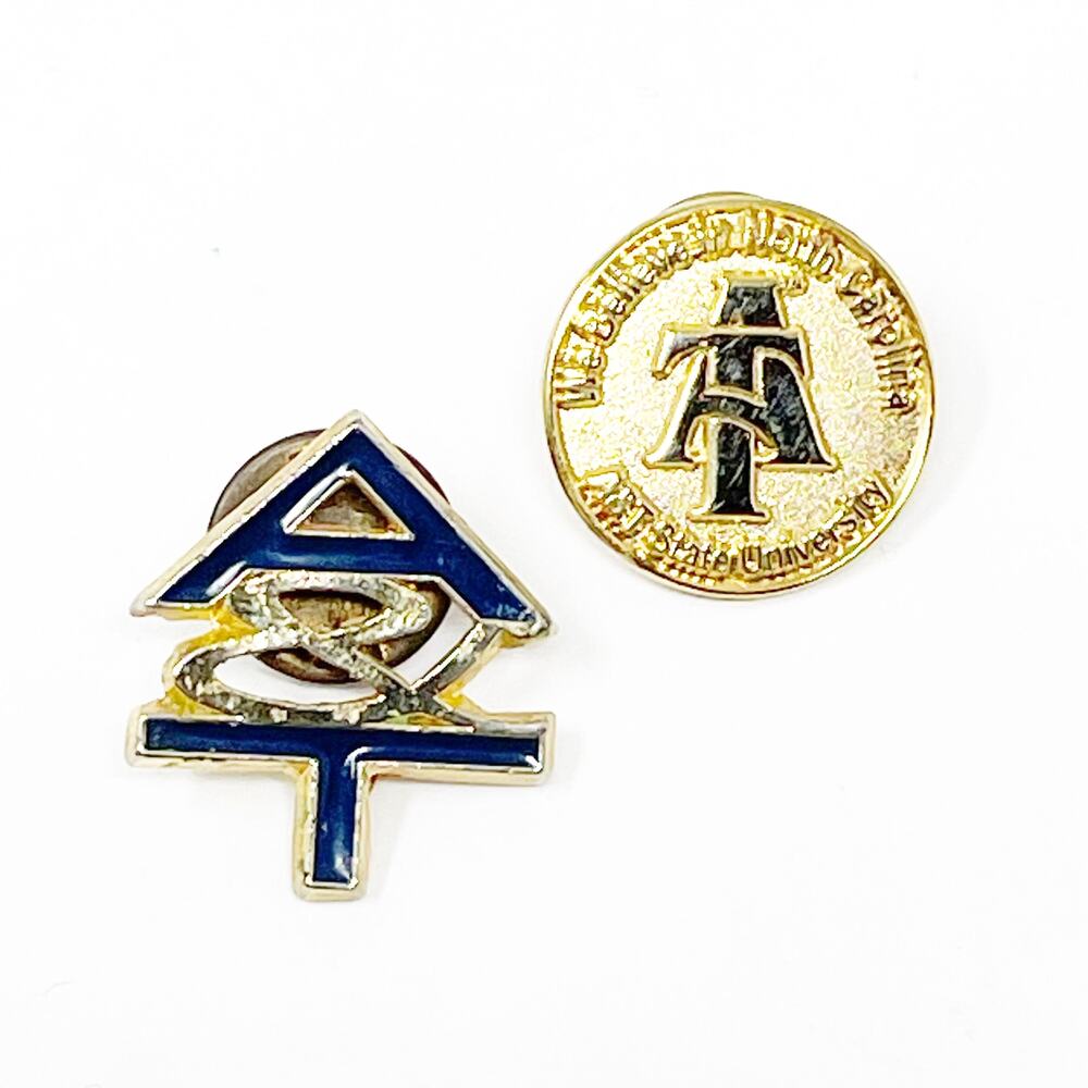 North Carolina A&T State University Gold Tone Blue Enamel Lapel Pins Lot of 2